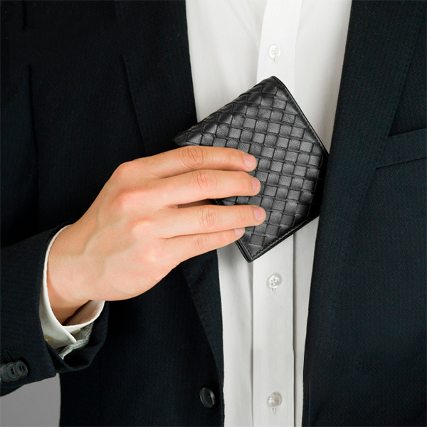 Carteira Masculina em Couro Trançado Preto Mawey