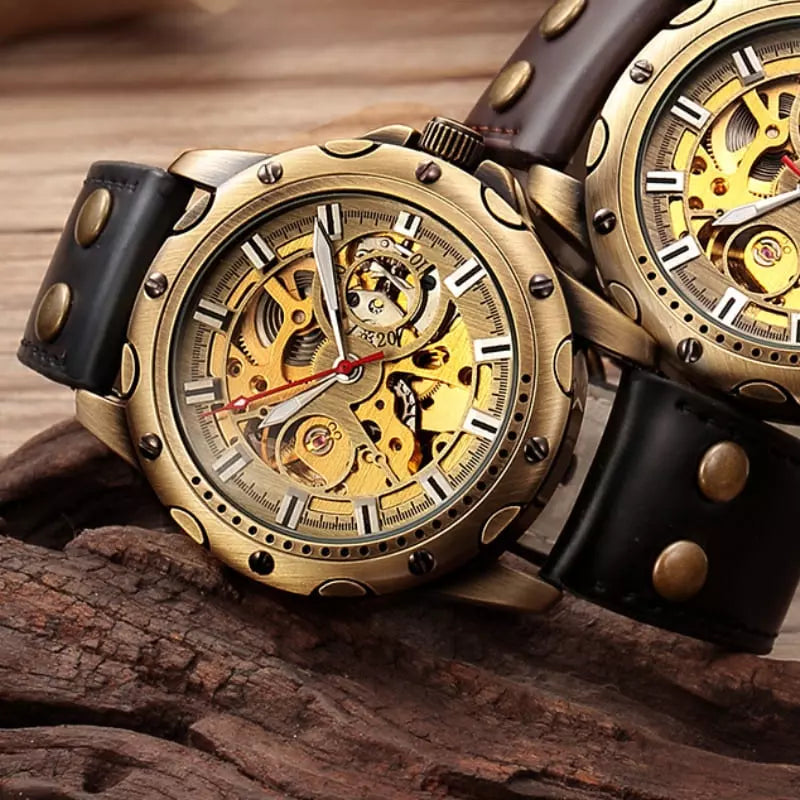 Relógio Mawey Masculino Mecânico Bronze Retro GB953