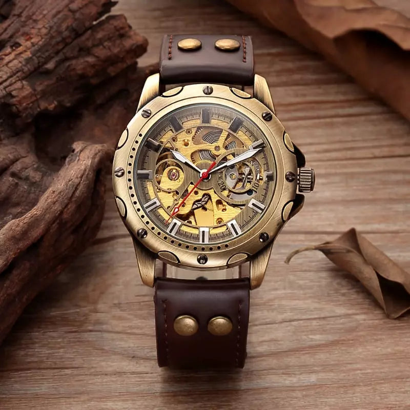 Relógio Mawey Masculino Mecânico Bronze Retro GB953